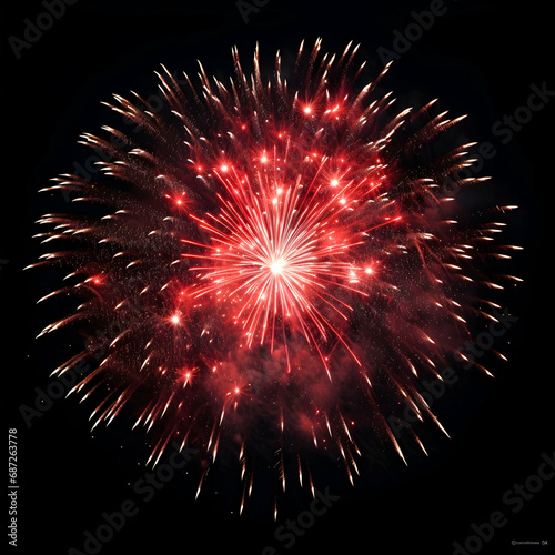 Fireworks on black background, Fireworks light up the sky, festive fireworks explode on black background, ai generated image