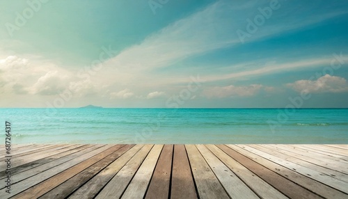 wooden floors and ocean backdrop suitable for a beach use the beauty of nature