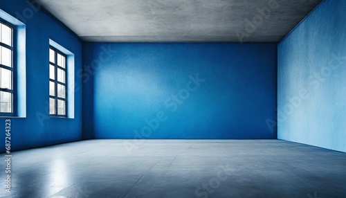 blue wall in an empty room with concrete floor