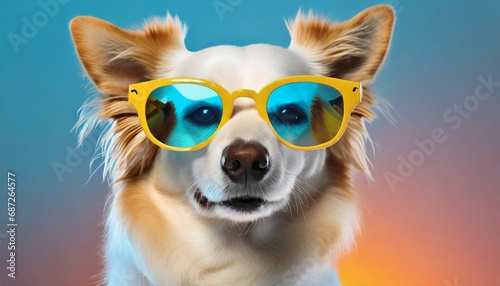 dog wearing cool glasses on colored background