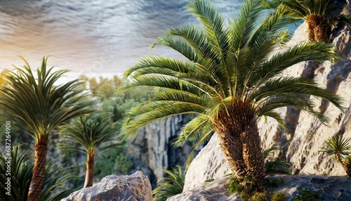 phoenix rupicola tree cliff date palm trees on background and selective focus close up 3d render photo