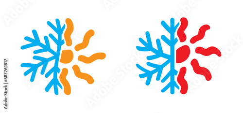 Winter, summer, thermometer or temperature indicate. Hot or cold sign. Protest, Climate Justice Now ! (CJN!). Storm, snowflake and sunny. Weather thermometers. Snow flakes and high season scale.