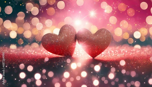 sweet hearts with pink background bokeh ligth and diamond dust valentine concept background generativeai photo