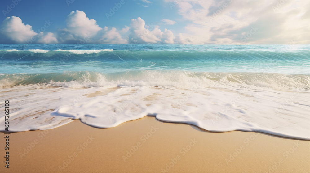 Empty Beach with Gentle Waves Rolling In Background - obrazy, fototapety, plakaty 