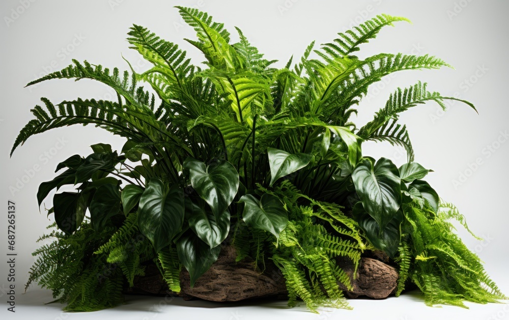Green leaves tropical foliage plant bush of cascading Fishtail fern or forked giant sword fern. White Background