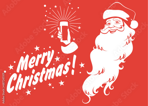 Santa Claus holding a pint of beer. Xmas Party. Retro illustration style.