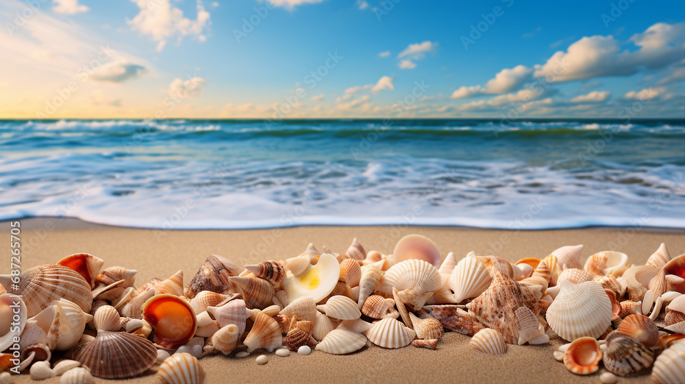 Seashells Scattered Along the Shoreline Background Seashells Scattered Along the Shoreline Background