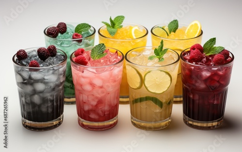 Alcohol Cocktail Mocktail. Many assorted different range types. White Background