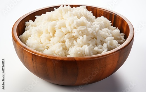Bowl full of cooked rice isolated. White Background