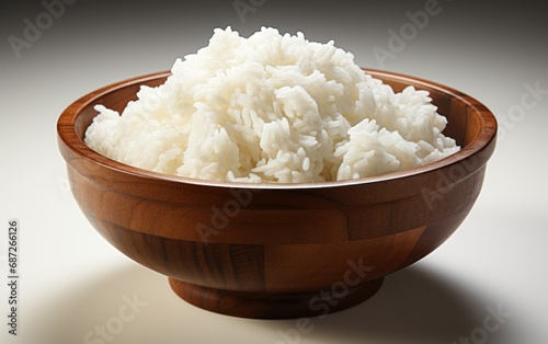 Bowl full of cooked rice isolated. White Background