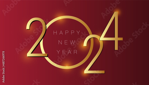 Golden color happy New Year 2024 on beautiful dark background  (ID: 687266978)