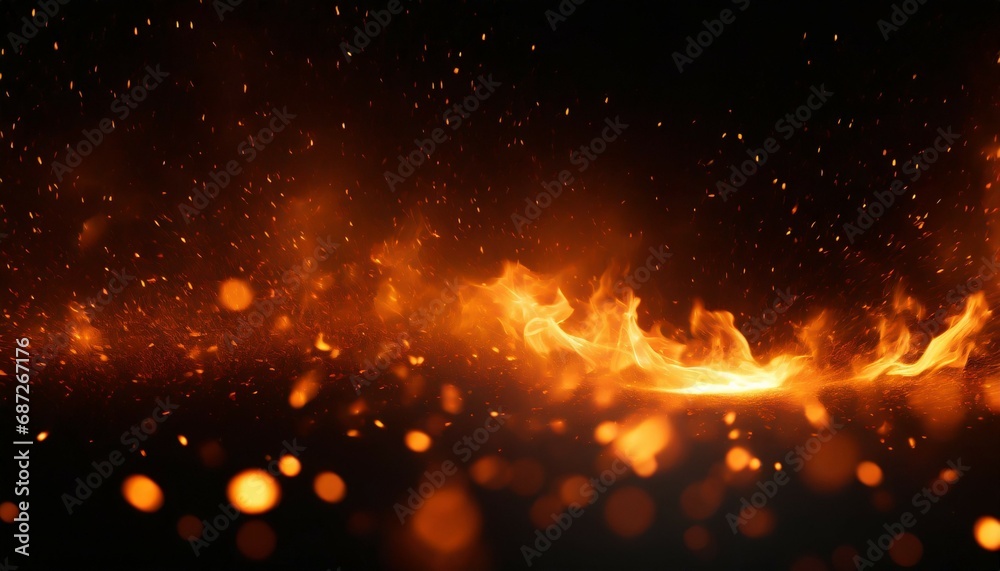 realistic fire effect for decoration and covering on black background concept of particles sparkles flame and light