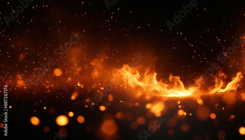 realistic fire effect for decoration and covering on black background concept of particles sparkles flame and light