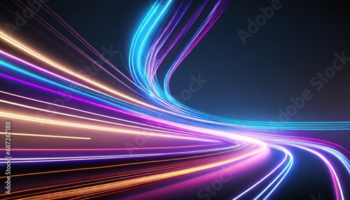 abstract speed light trails effect path fast moving neon futuristic technology background future virtual reality motion effect curve of neon bright highway speed light with generative ai photo