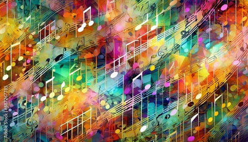 a colorful abstract pattern of musical notations generative ai photo