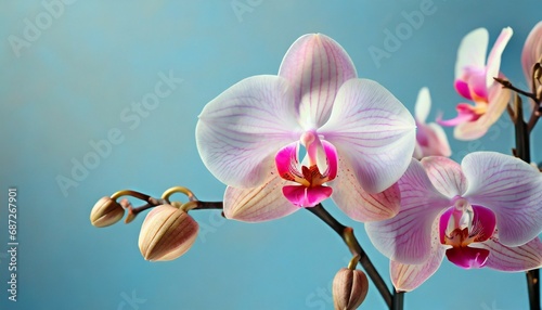pink orchid on light blue background