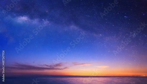 night starry sky at sunrise blue galaxy horizontal banner © Alicia