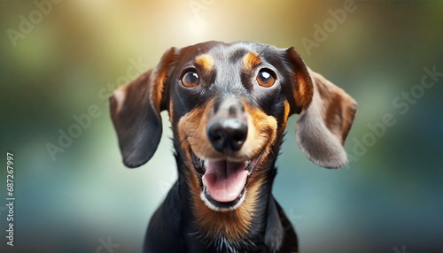 cute playful doggy or pet is playing and looking happy on background dachshund young dog is posing cute happy crazy dog headshot smiling on