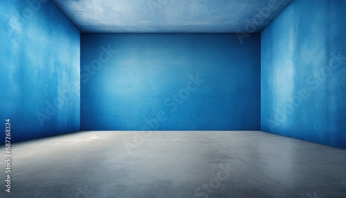 blue wall in an empty room with concrete floor © Alicia