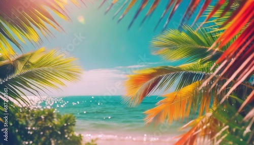 summer colorful theme with palm trees background as texture frame image background