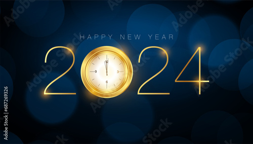 Gold Color Happy New Year 2024 on dark background (ID: 687269326)
