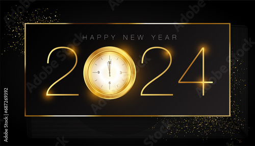 Gold Color Happy New Year 2024 on dark background (ID: 687269392)