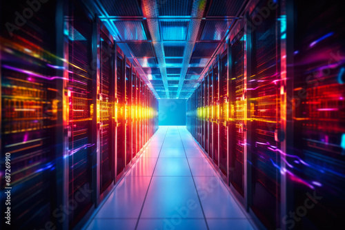 Vibrant Data Center Corridor: Supercomputers and Servers © Andrii 