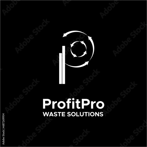 Waste Recycling Company Logo Design with Symbol of P in Creative Style
