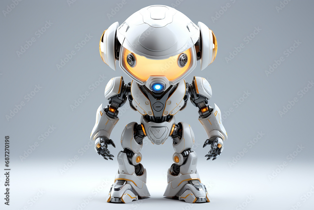 Stylish Illuminated Robotic Toy on White - Cool Brave Robot - Futuristic Tech Plaything - Created with Generative AI Tools Stylish Illuminated Robotic Toy on White - Cool Brave Robot - Futuristic Tech Plaything - Created with Generative AI Tools