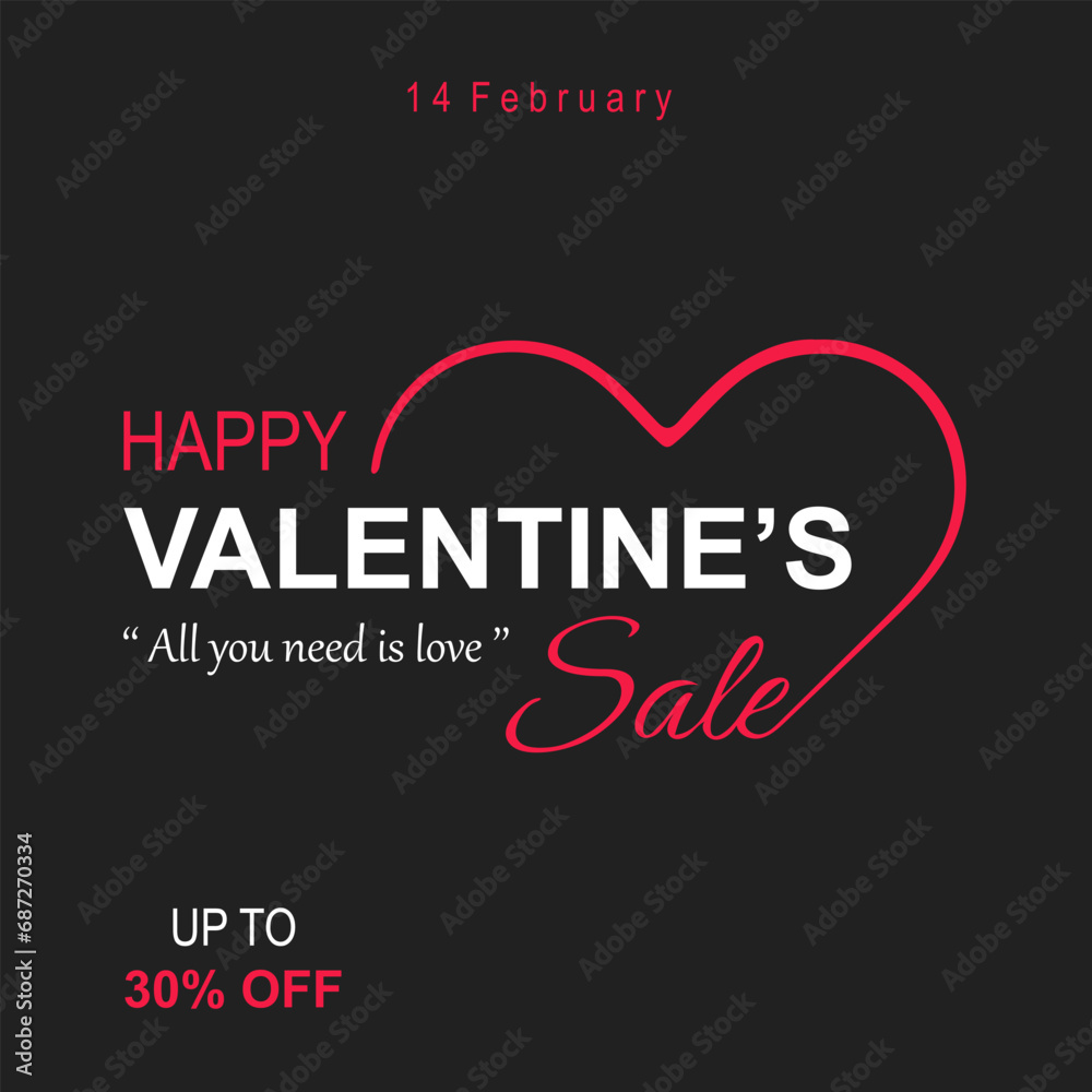 Fototapeta premium Valentine's Day holidays square template. Special offer template design. Vector illustrations for social media banners and website, online shopping, sale ads, greeting cards, marketing material