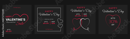 Valentine's Day holidays square templates. Special offer template design. Vector illustrations for social media banners and website, online shopping, sale ads, greeting cards, marketing material