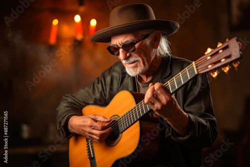 Cultural serenade: Elderly guitarist in Spanish tradition