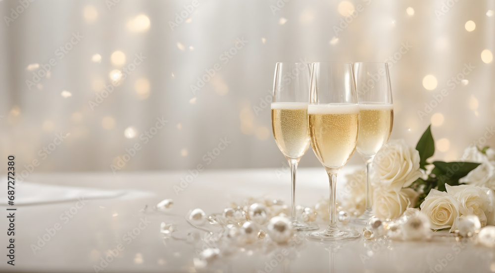 Three Decorated Glasses of Champagne for New Year Celebrations Three Decorated Glasses of Champagne for New Year Celebrations