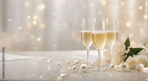 Three Decorated Glasses of Champagne for New Year Celebrations