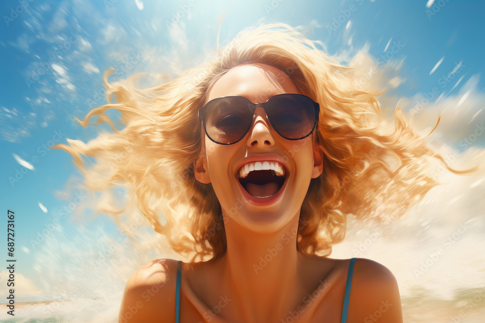 Beachside Joy: Carefree Blonde Soaking Up Summer Happiness