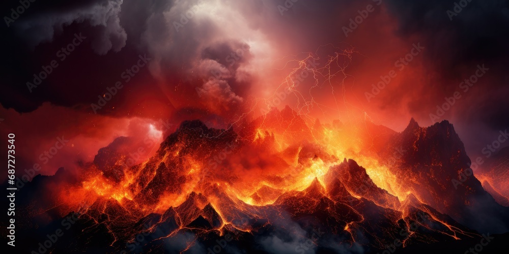 Fiery Fury - Volcano Unleashes Lava Symphony - Eruption Concept & Nature's Raw Power