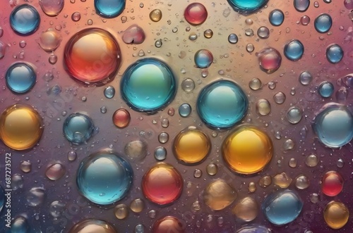 Water drops are multicolor abstract background, beautiful wallpaper with many water bubbles. Generative AI