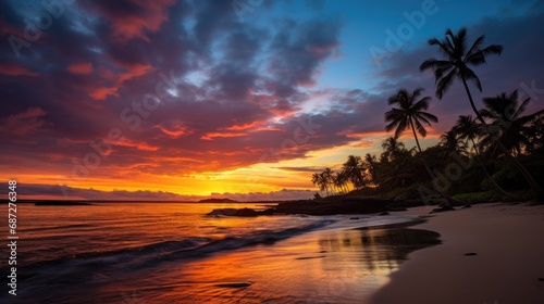 Vacation in a warm country by the sea. Beautiful sunset on an exotic island. Concept of travel agencies