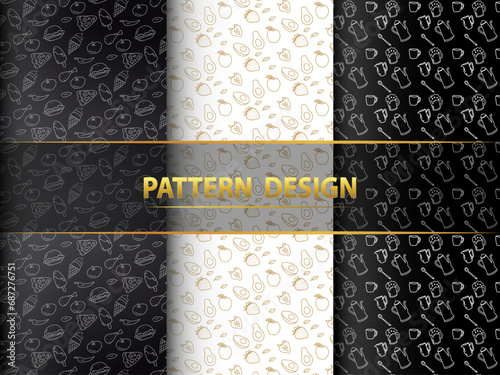 fast food and fruits seamless vector pattern.