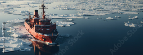 An icebreaker captain navigating through the Arctic sea ice  photo