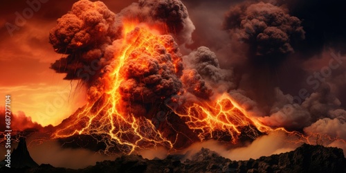 Volcanic Outburst - Erupting Volcano Unleashes Lava Torrent - Nature's Fiery Display & Raw Power Unveiled 