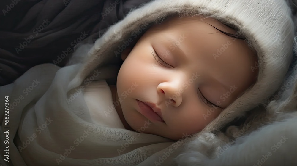 Close-up shots capturing the innocence and calmness of sleeping infants, highlighting their tranquil and content expressions Close-up shots capturing the innocence and calmness of sleeping infants, highlighting their tranquil and content expressions