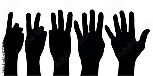 Silhouettes of hands showing quantities and numbers.