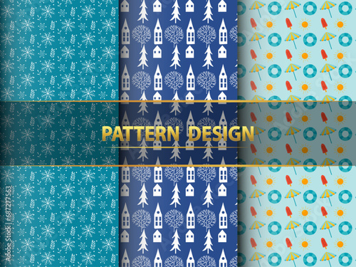 Christmas pattern set with stars and sparkles and Autumn background wallpaper illustration texture - Different autumnal leaves