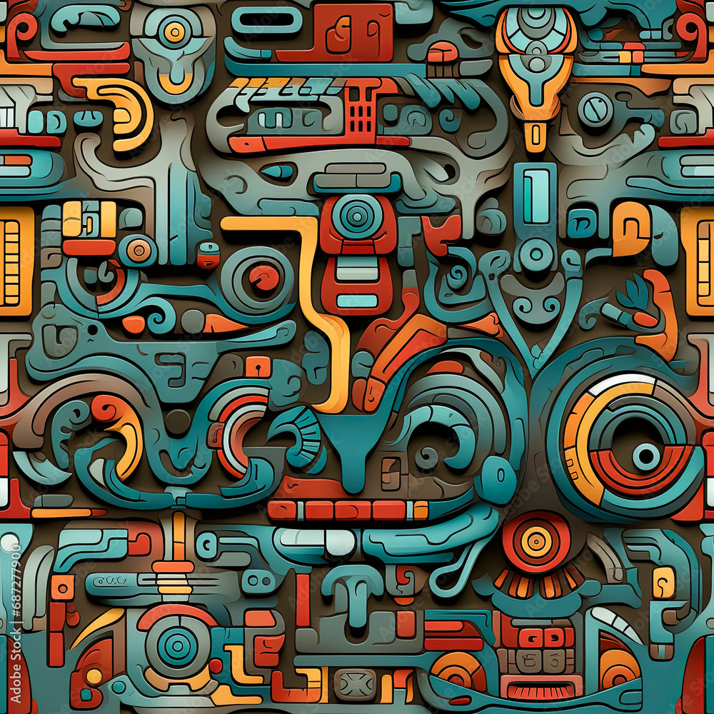 Maya Aztec Seamless tile pattern tribal AI art Maya Aztec Seamless tile pattern tribal AI art