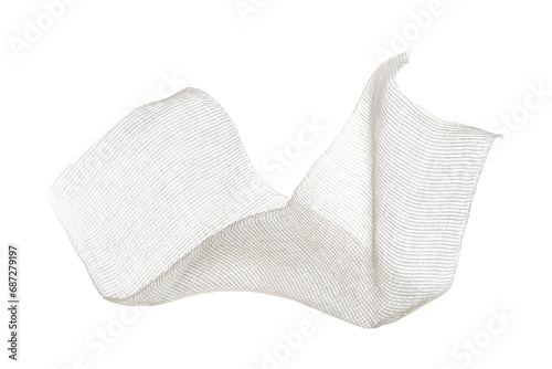 New, natural medical gauze, bandage isolated isolated on white, clipping path