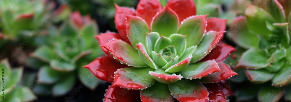 Fototapeta premium A succulent plant with tiny water droplets on its leaves the concept of hydration 