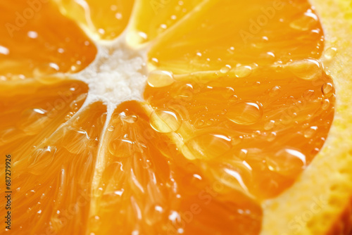 A close-up of a ripe juicy orange with water droplets the concept of hydration  photo