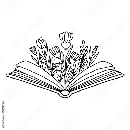 Open book and wildflowers, on isolated background, book table with flowers and wildflower