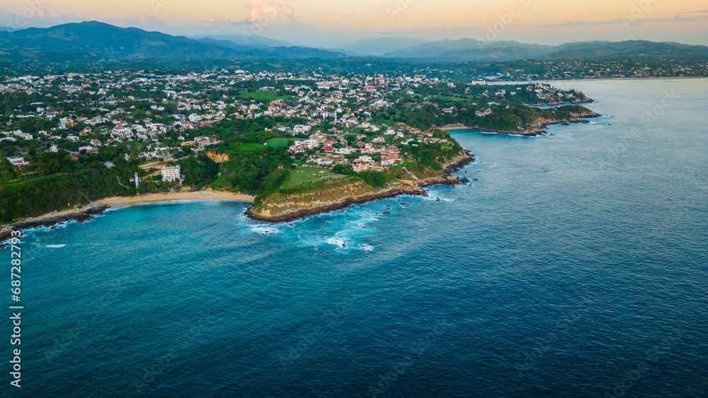 Puerto escondido oaxaca state in Mexico aerial drone surf spot pacific coast 